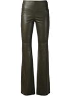 Hellessy Flared Leather Trousers, Women's, Size: 4, Green, Lamb Skin/cotton/lyocell