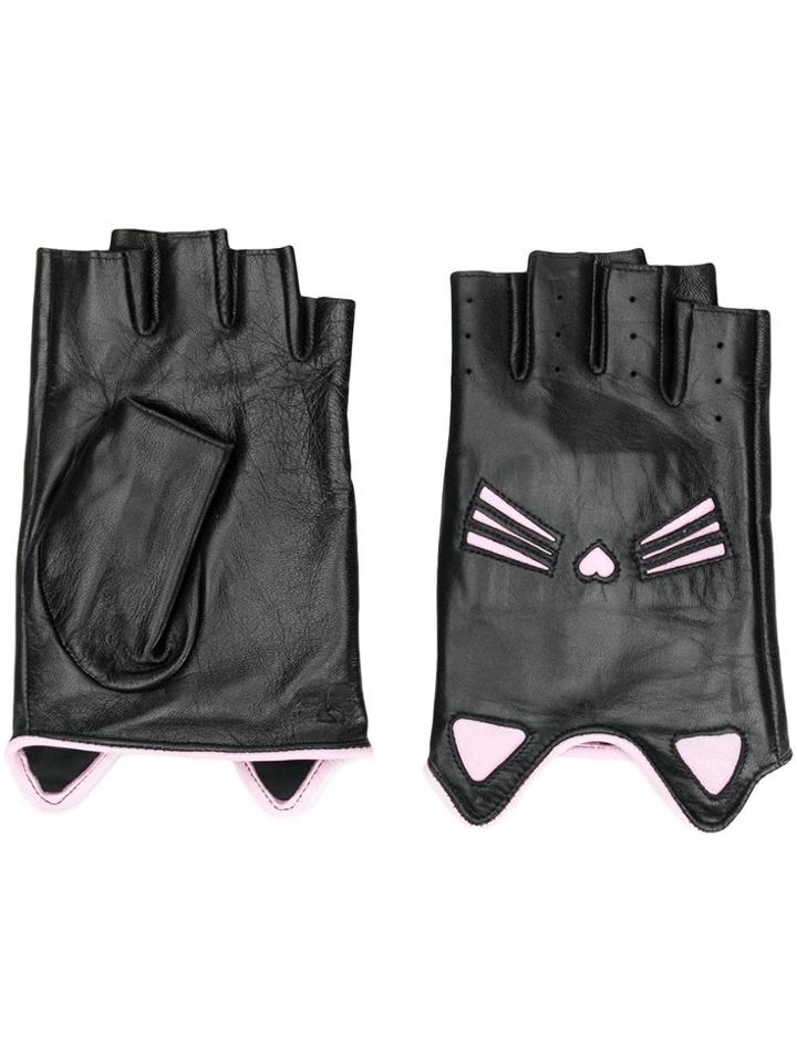 Karl Lagerfeld Cat Fingerless Gloves - Black