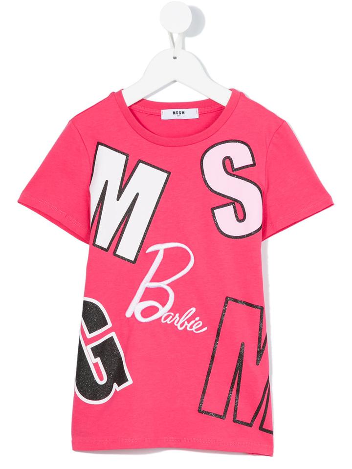 Msgm Kids - Barbie Embroidered T-shirt - Kids - Cotton - 8 Yrs, Girl's, Pink/purple