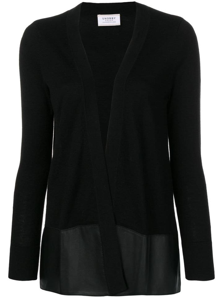 Snobby Sheep Faux Leather Hem Cardigan - Black