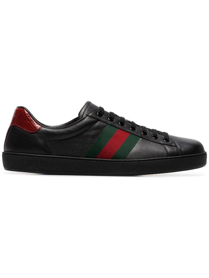 Gucci Black Ace Stripe Leather Sneakers