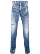 Dsquared2 Distressed Tartan Detail Jeans - Blue
