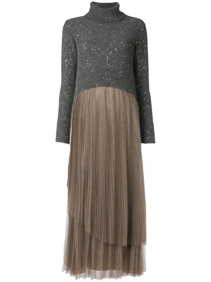 Fabiana Filippi Contrast Material Sweater Dress - Grey