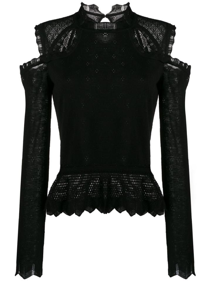 Twin-set Cold-shoulder Lace Top - Black