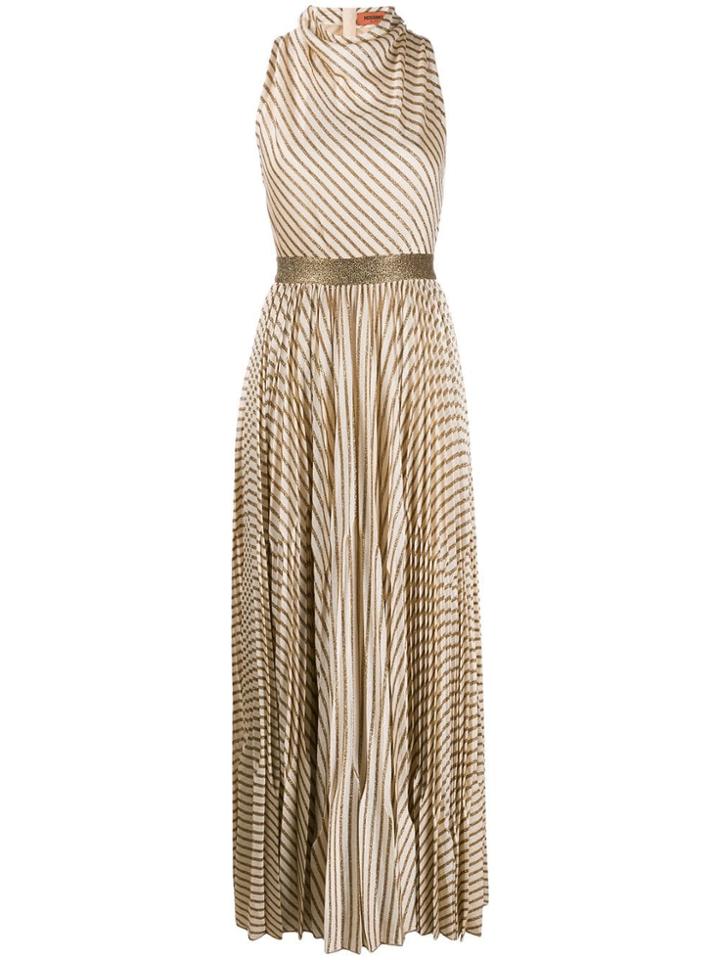 Missoni Metallic-stripe Pleated Maxi-dress - Neutrals