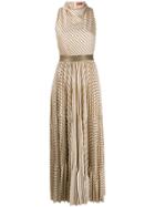 Missoni Metallic-stripe Pleated Maxi-dress - Neutrals