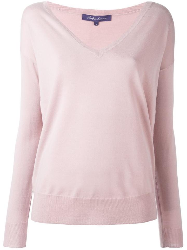 Ralph Lauren Deep V-neck Sweater, Women's, Size: Large, Pink/purple, Nylon/merino