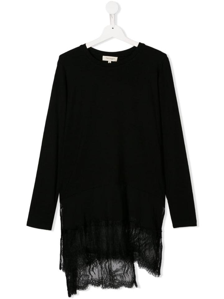 Twin-set Teen Lace Panel Sweatshirt - Black