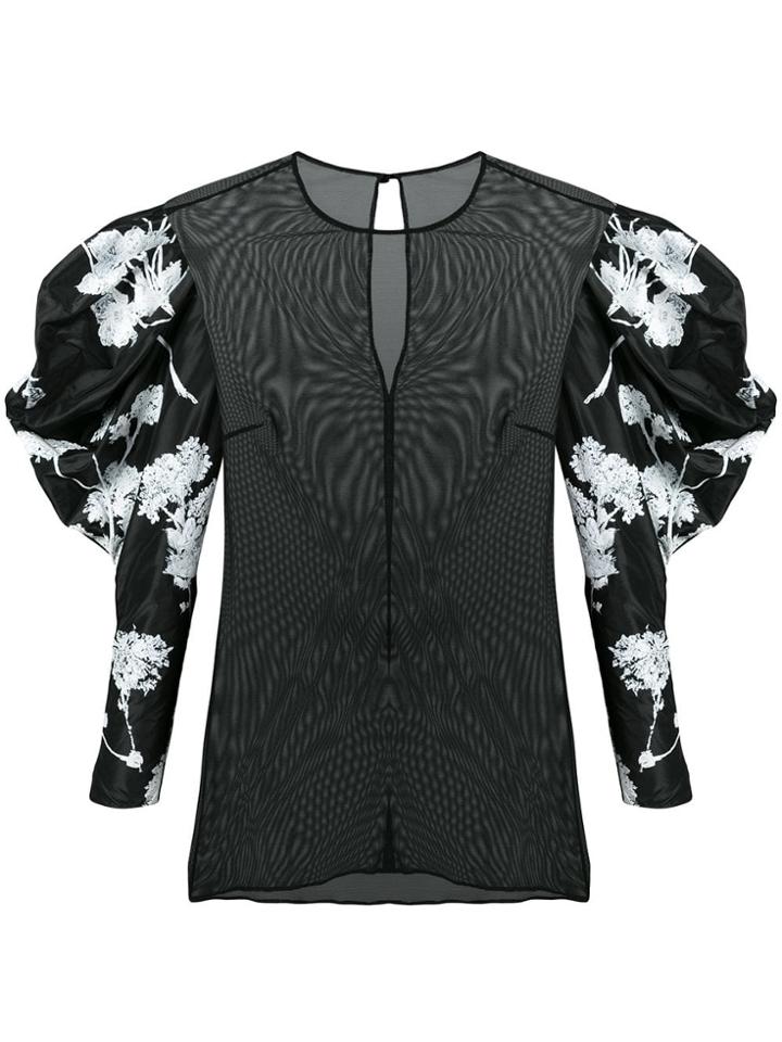 Rubin Singer Floral-print Sleeves Top - Black