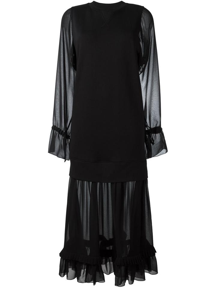 Mm6 Maison Margiela See-through Mid-length Dress, Women's, Size: Medium, Black, Cotton/polyester