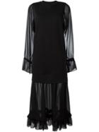 Mm6 Maison Margiela See-through Mid-length Dress, Women's, Size: Medium, Black, Cotton/polyester
