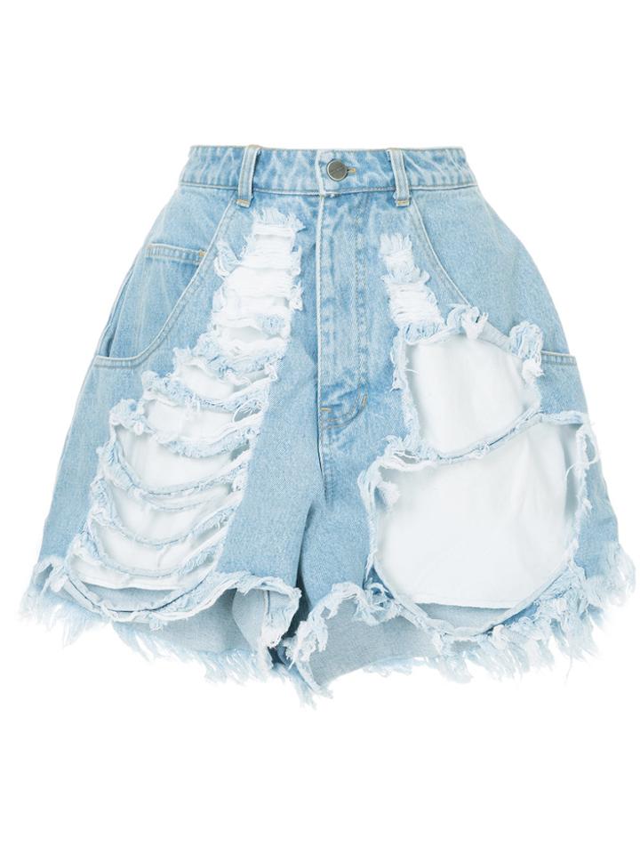 Pony Stone Distressed High Waist Shorts - Blue