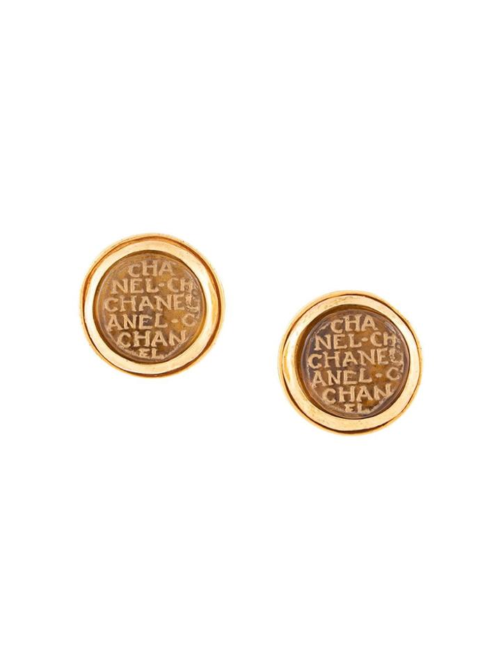 Chanel Vintage Round Logo Earrings - Gold