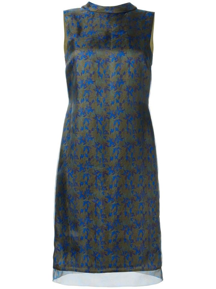 Maison Margiela Organza Layered Leaf Print Dress, Women's, Size: 40, Blue, Silk/polyamide/polyester/viscose