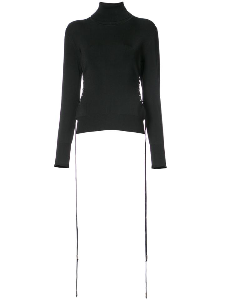 David Koma Lace-up Turtleneck Pullover - Black