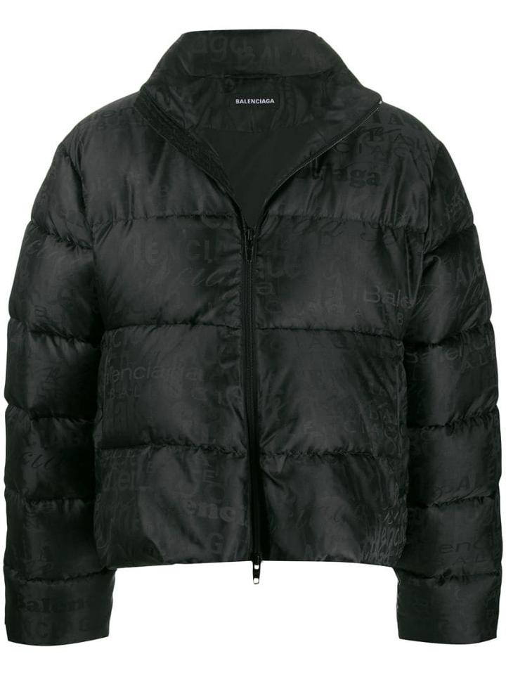 Balenciaga Embroidered Logos Puffer Jacket - Black