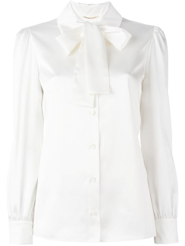 Saint Laurent 70's Lavaliere Blouse, Women's, Size: 38, White, Silk