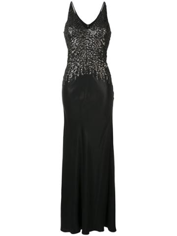 Narciso Rodriguez Embellished V-neck Gown, Women's, Size: 40, Black, Silk