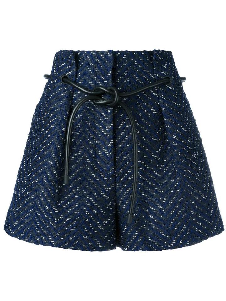 3.1 Phillip Lim Origami Pleat Cloqué Shorts, Women's, Size: 2, Blue, Cotton/polyester/polyurethane