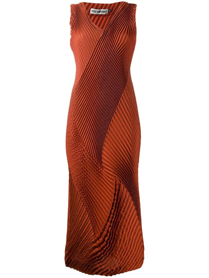 Issey Miyake Pleated Midi Dress - Orange