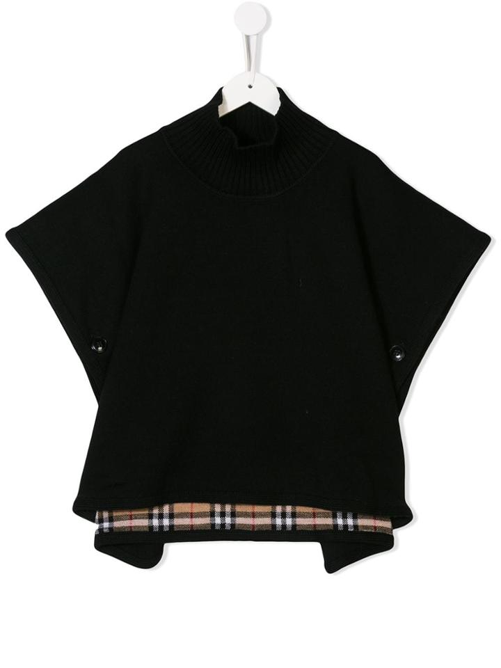 Burberry Kids Teen Checked Trim Poncho - Black