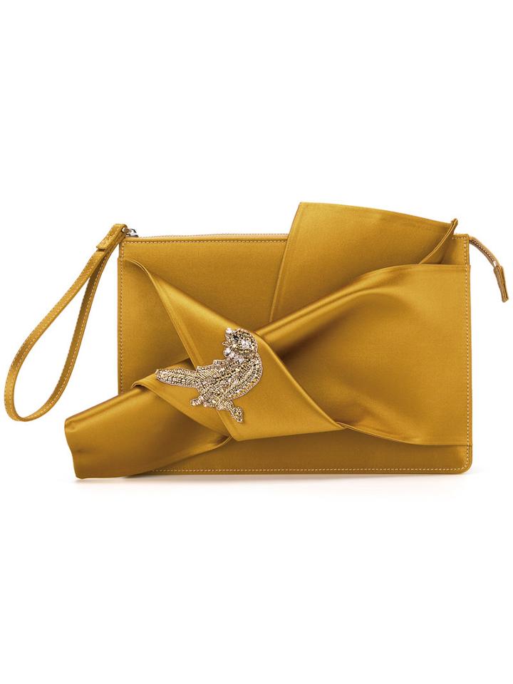 No21 - Iconic Bow Clutch - Women - Silk - One Size, Yellow/orange, Silk