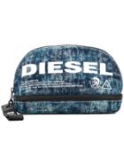Diesel Logo Print Wash Bag - Blue