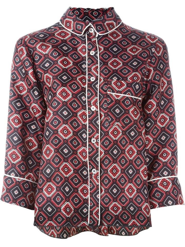 For Restless Sleepers Geometric Print Top, Women's, Size: S, Red, Silk