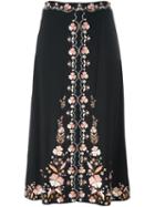 Vilshenko Floral Embroidered Skirt, Women's, Size: 6, Black, Viscose/acetate/silk