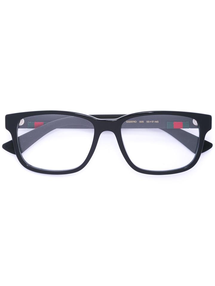 Gucci Eyewear - Web Trim Rectangle Glasses - Men - Acetate/rubber - 55, Black, Acetate/rubber