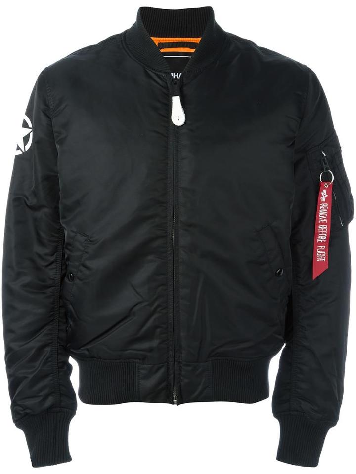 Alpha Industries Zipped Arm Bomber Jacket, Men's, Size: Medium, Black, Nylon/polyester