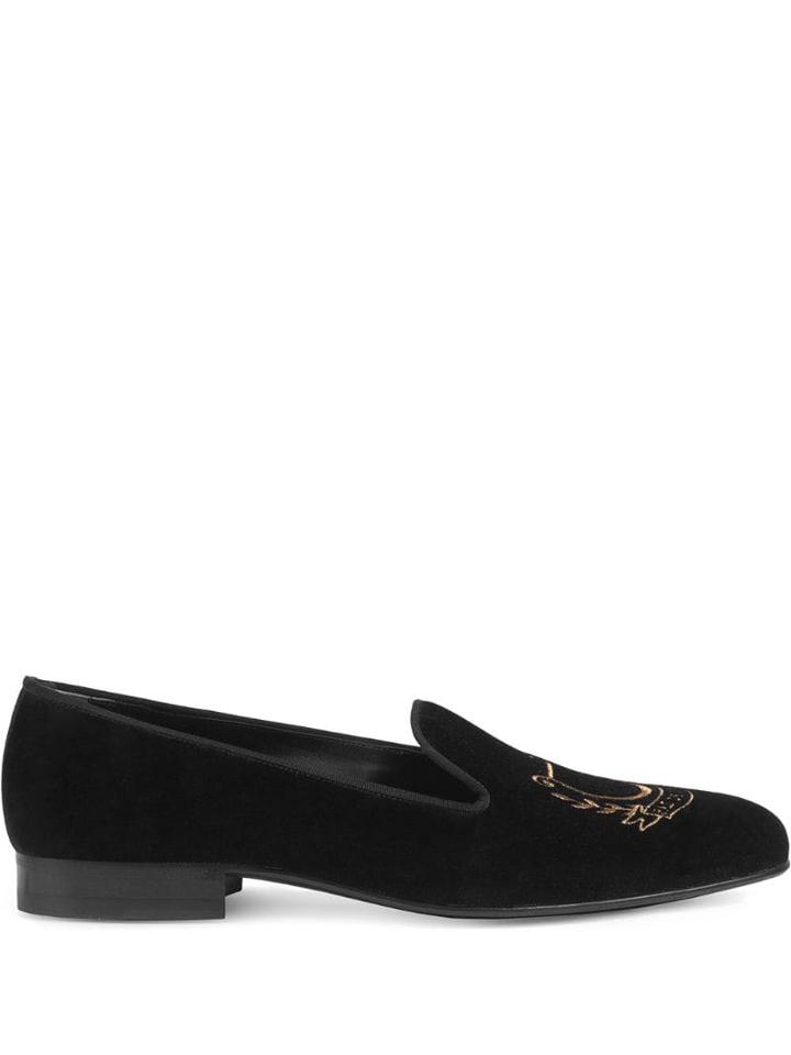 Gucci Velvet Moccasin With Lyre Embroidery - Black