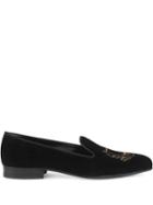 Gucci Velvet Moccasin With Lyre Embroidery - Black