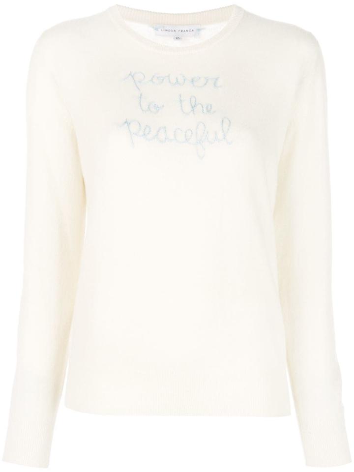 Lingua Franca Embroidered Cashmere Jumper - White