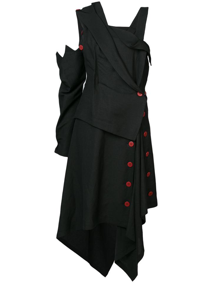 Yohji Yamamoto Asymmetric Zig-zag Hem Dress - Black