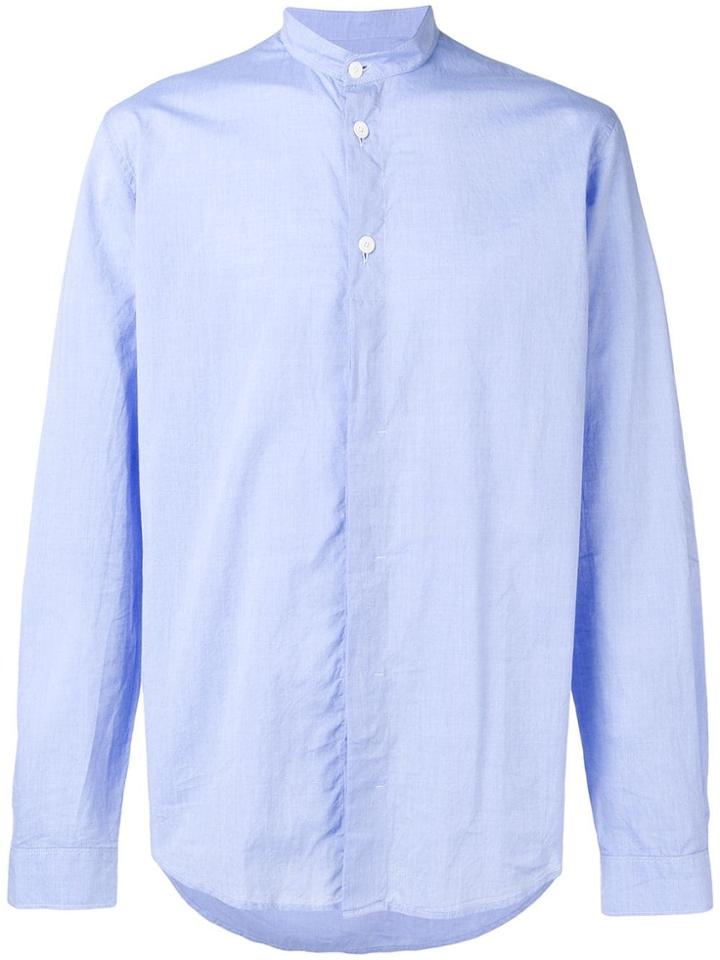 Folk Mandarin Collar Shirt - Blue