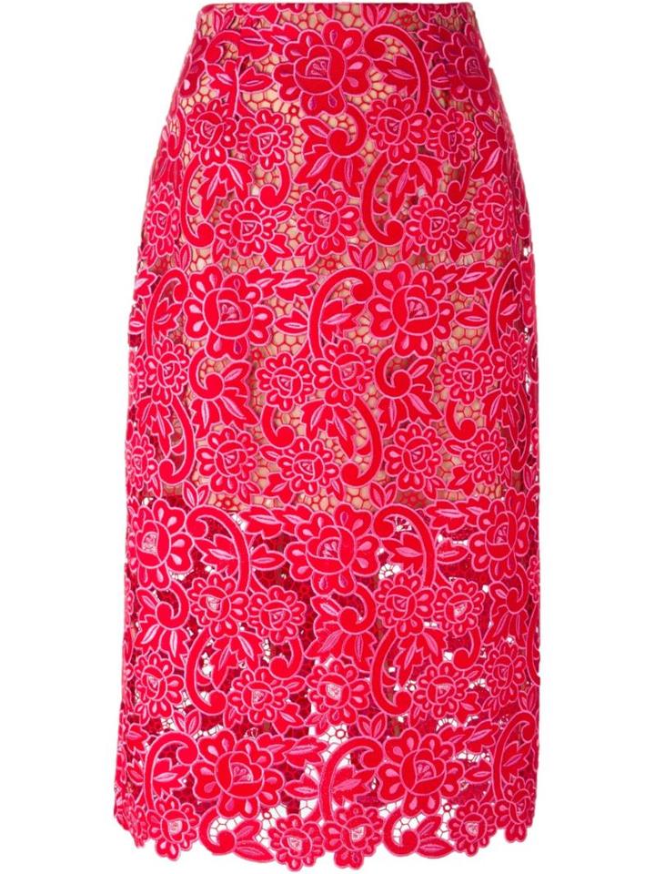 Marco De Vincenzo Lace Embroidered Skirt, Women's, Size: 40, Red, Polyester