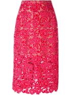 Marco De Vincenzo Lace Embroidered Skirt, Women's, Size: 40, Red, Polyester