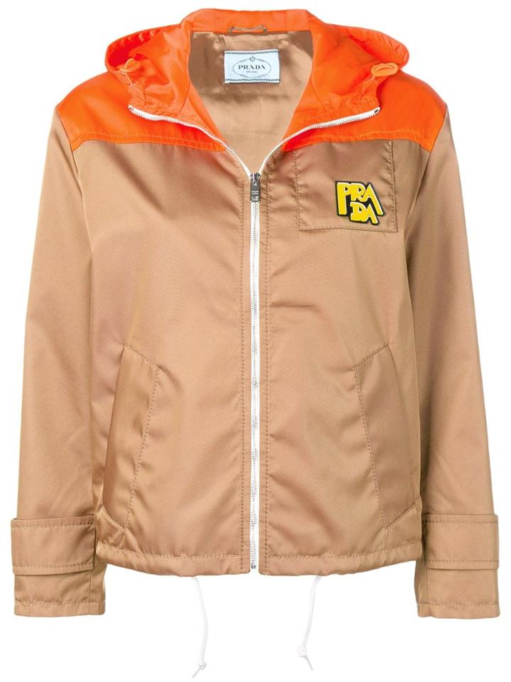 Prada Logo Hooded Jacket - Brown