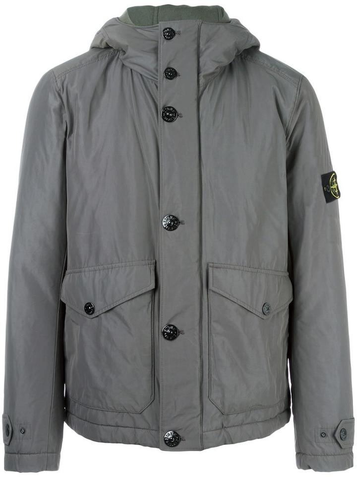 Stone Island Hooded Parka, Men's, Size: Large, Grey, Polyester/polyamide/cotton