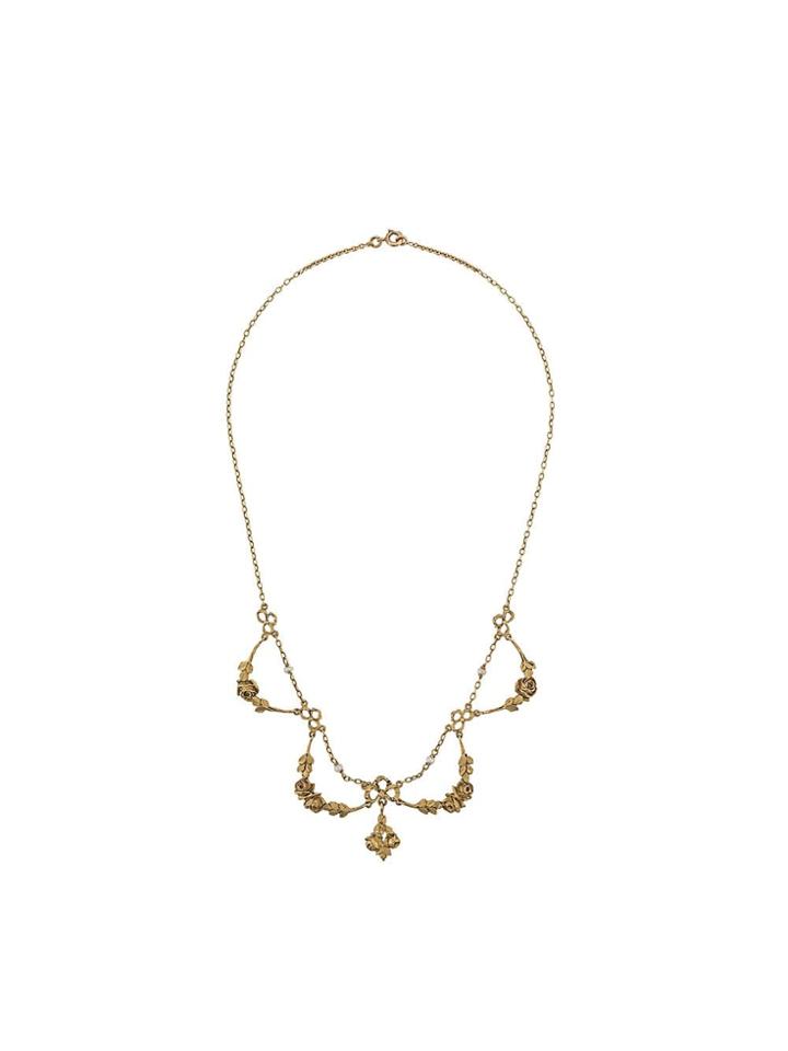 Katheleys Pre-owned Art Nouveau Flower Necklace - Gold