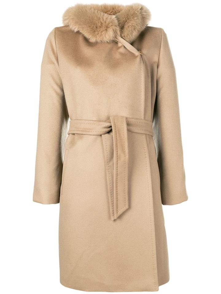 Max Mara Studio Hooded Concealed Fastening Coat - Brown