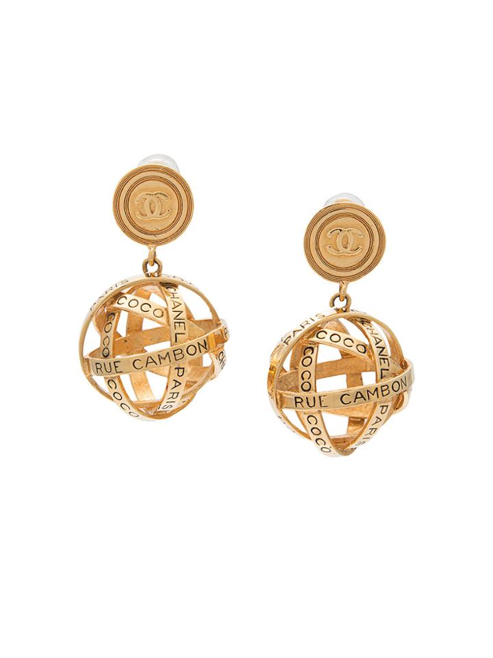 Chanel Vintage Rue Cambon Globe Hoop Pendant Earrings - Metallic