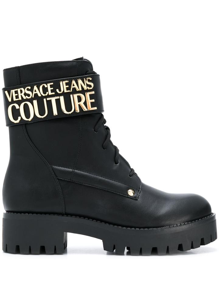 Versace Jeans Couture Logo Plaque Ankle Boots - Black