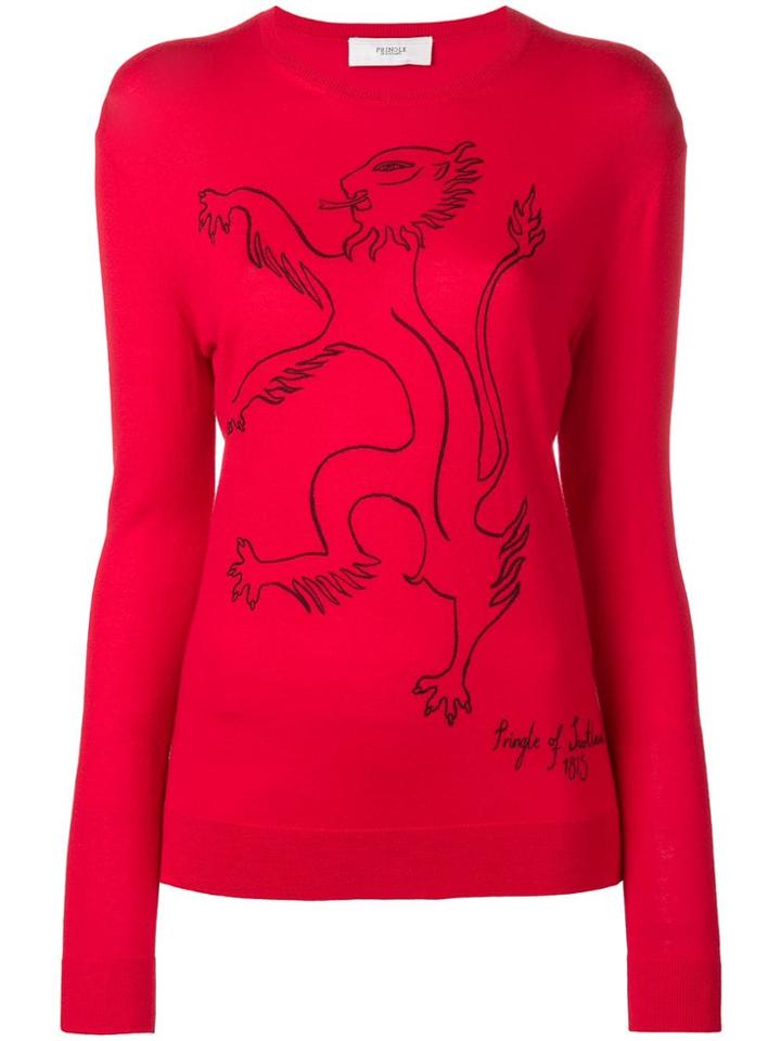 Pringle Of Scotland Lion Print Jumper - Red