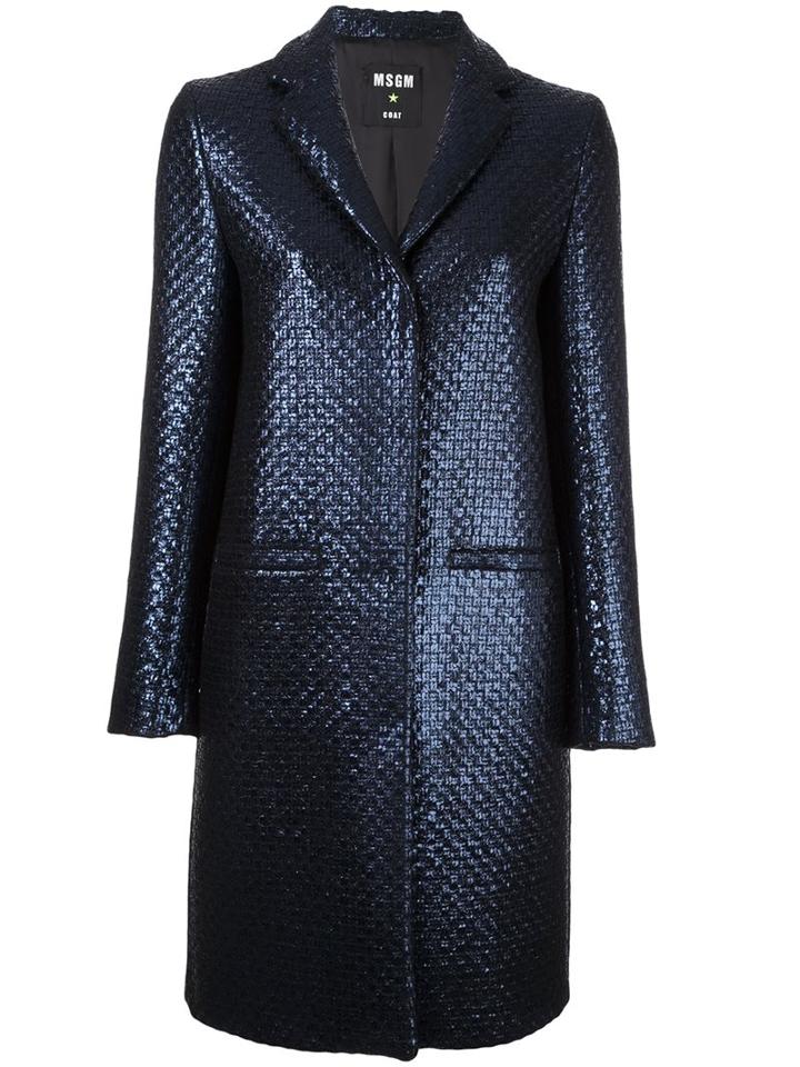Msgm Single Breasted Coat, Women's, Size: 40, Blue, Acrylic/polyamide/viscose/wool