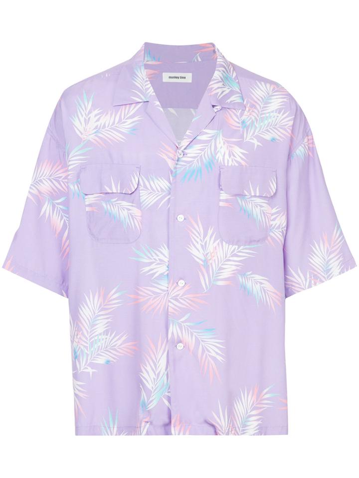 Monkey Time Leaf Print Short-sleeve Shirt - Pink & Purple