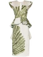 Johanna Ortiz Listic Palm Print Peplum Cotton Blend Dress - Green