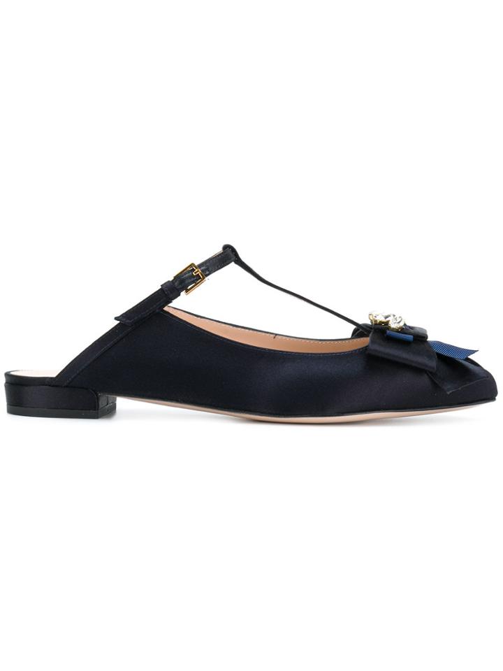 Stuart Weitzman Embellished T-bar Duckie Mules - Blue