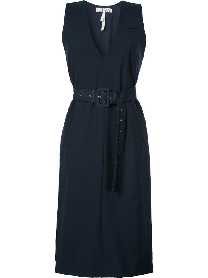 Liya V-neck Mid-length Dress - Blue